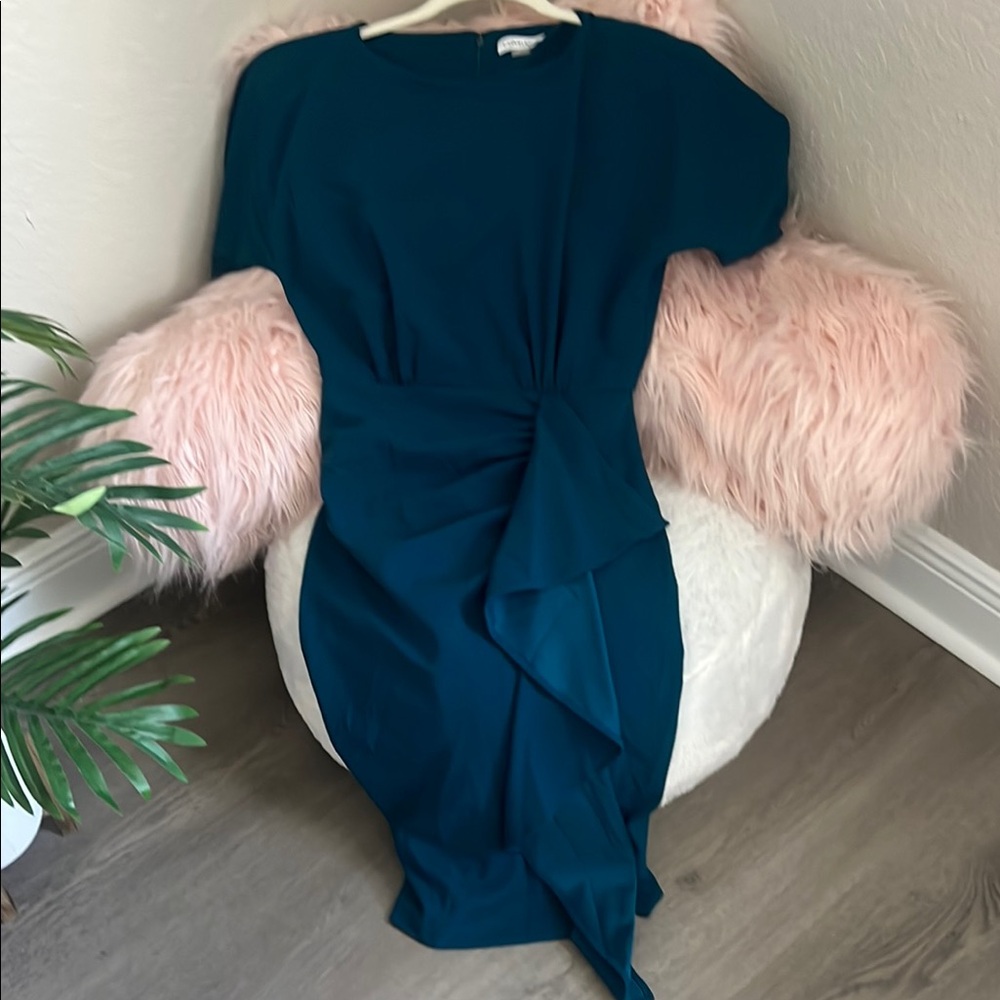 Teal Ruched Front Midi Dress